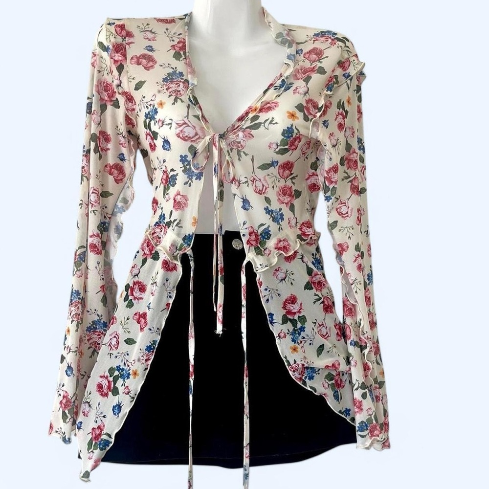OHS Floral Tie-Front Mesh Blouse 🌸